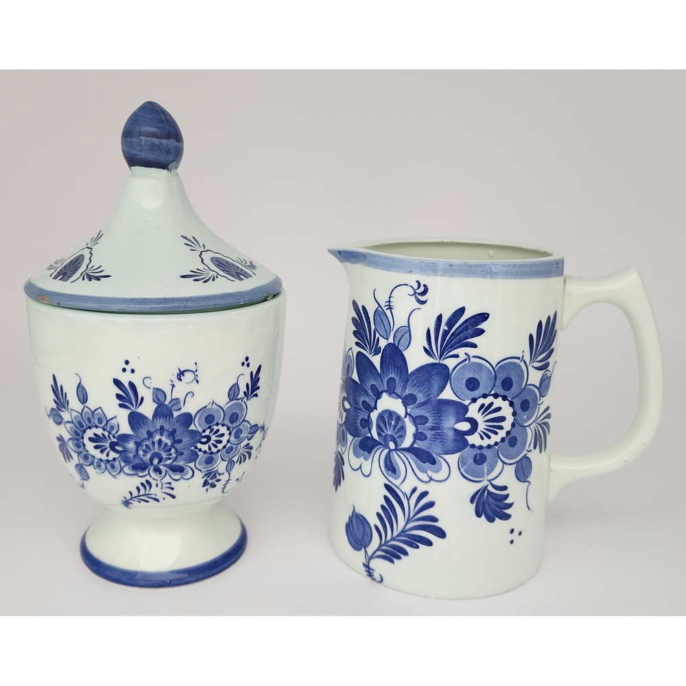 Our Own Import Pitcher Candy Dish Set Blue Vintage Floral Japan Ceramic VGC